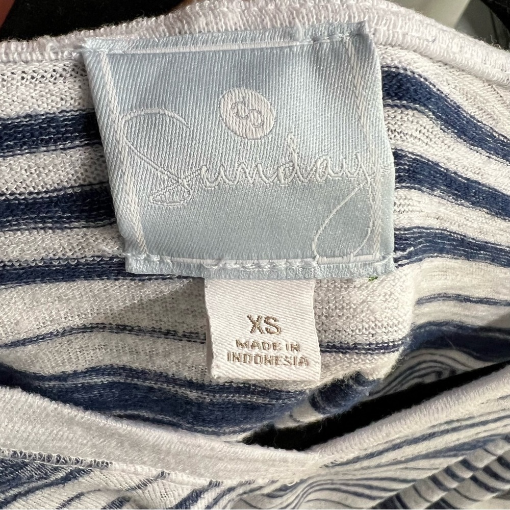 SUNDAY Nautical Casual Burnout Navy and White Striped Hoodie, XS - Picture 10 of 11